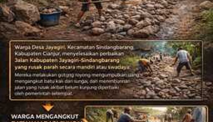 Jalan Kabupaten Jayagiri Sindangbarang Cianjur Rusak Parah, Warga Terpaksa Swadaya Karena Tak Kunjung Diperbaiki